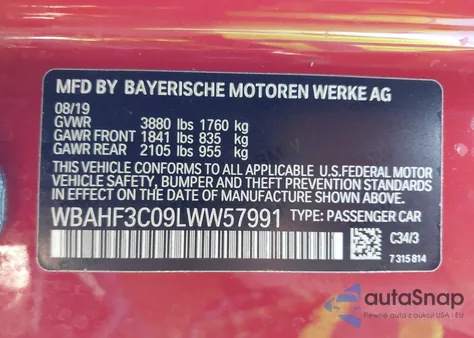 2020 BMW Z4 Sdrive30I z USA, uszkodzony, nr VIN WBAHF3C09LWW57991